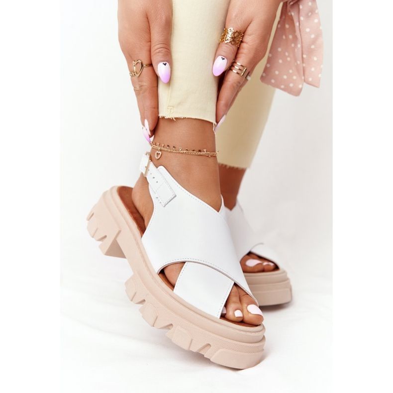 Lewski Shoes Sandales En Cuir Sur La Plateforme Lewski Chaussures 3018-0 Blanc 2