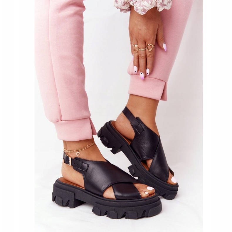 Lewski Shoes Sandales En Cuir Sur La Plateforme Lewski Chaussures 3018-0 Noir le noir 1