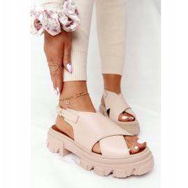 Lewski Shoes Sandales Cuir Sur La Plateforme Lewski Chaussures 3018-0 Beige 1