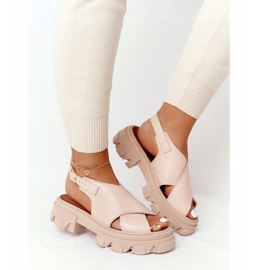 Lewski Shoes Sandales Cuir Sur La Plateforme Lewski Chaussures 3018-0 Beige 2