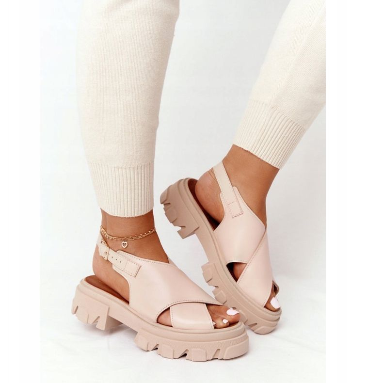 Lewski Shoes Sandales Cuir Sur La Plateforme Lewski Chaussures 3018-0 Beige 2