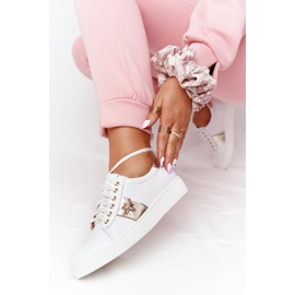 Baskets Cuir Femme Lewski Shoes 2786-0 Blanc et Or blanche d'or 2