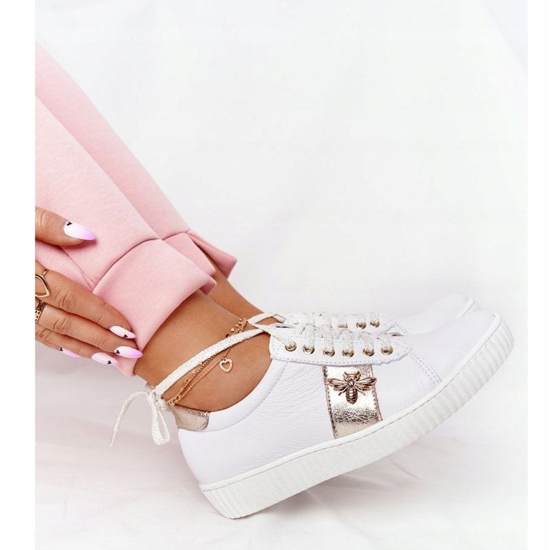 Baskets Cuir Femme Lewski Shoes 2786-0 Blanc et Or doré 1