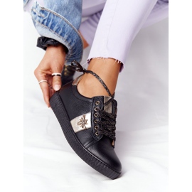 Baskets Cuir Femme Lewski Shoes 2786-0 Noir-Or doré 2