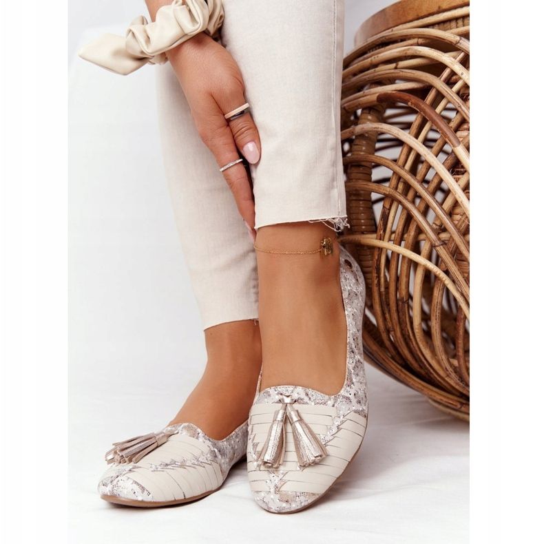 Ballerines Cuir À Franges Maciejka 04016-25 Beige-Or doré 2