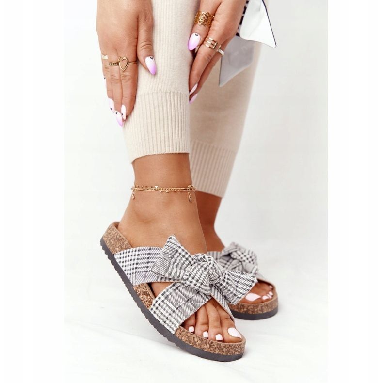 Chaussons Sur La Semelle En Liège Vinceza 20-30105 Carreaux Gris 1