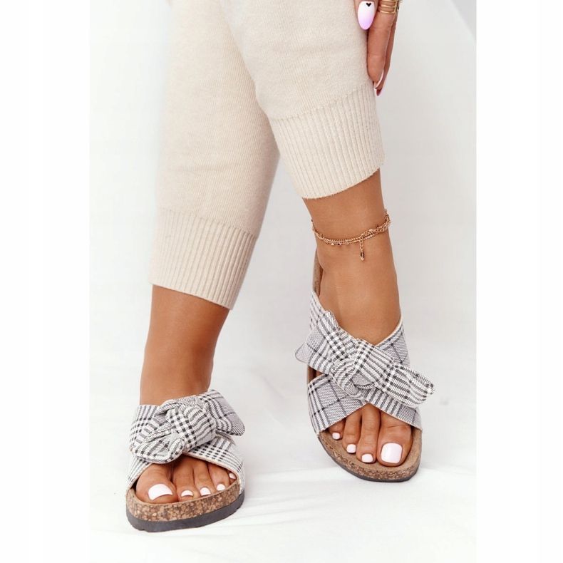 Chaussons Sur La Semelle En Liège Vinceza 20-30105 Carreaux Gris 2