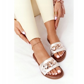 Chaussons En Cuir Avec Chaîne Nicole 2652 Blanc Métallique 1