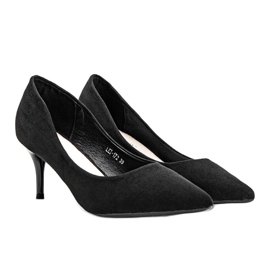 Escarpins noirs sur talon aiguille en éco-daim Anissa 1