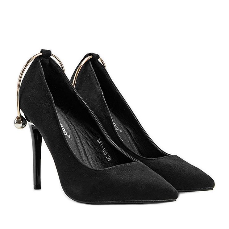 Escarpins noirs sur épingle avec bijoux Christine doré 1