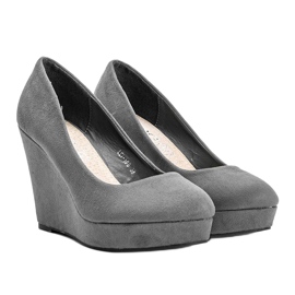 BM Escarpins gris en éco-suédine sur le compensé Karilla 1