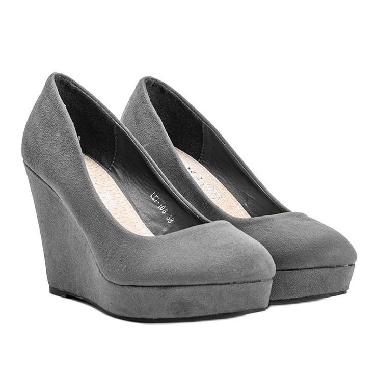 BM Escarpins gris en éco-suédine sur le compensé Karilla 1