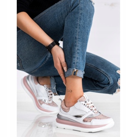 ARTIKER Baskets en cuir blanches et roses 2