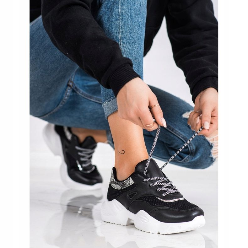 SHELOVET Baskets noires à imprimé serpent 2