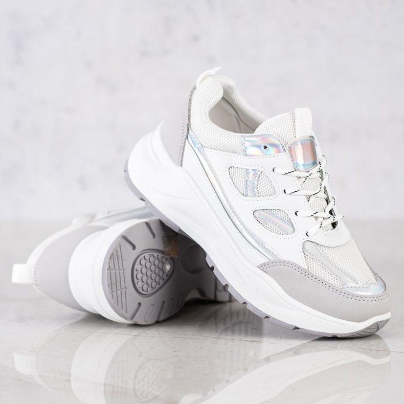 SHELOVET Baskets élégantes blanc argent gris 1