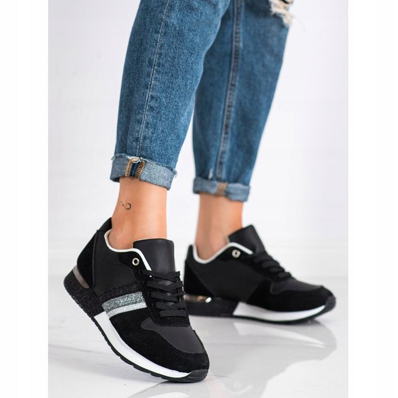 SHELOVET Baskets noires à plateforme scintillante le noir argent 2 SHELOVET Baskets noires à plateforme scintillante le noir argent 2