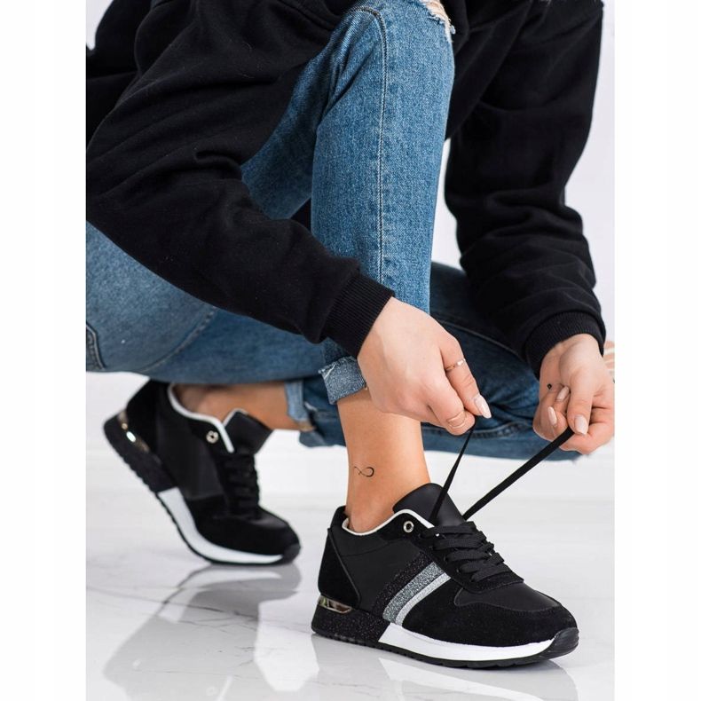 SHELOVET Baskets noires à plateforme scintillante le noir argent 1 SHELOVET Baskets noires à plateforme scintillante le noir argent 1