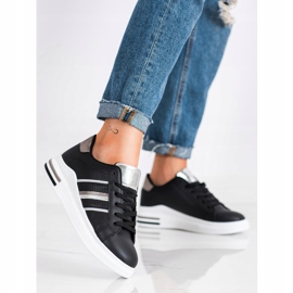 SHELOVET Chaussures de sport noires décontractées le noir argent 2