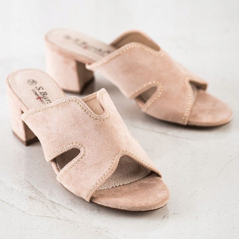 S. BARSKI Pantoufles en daim élégantes beige d'or 1