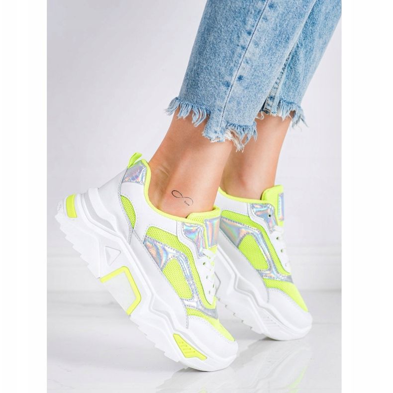 SHELOVET Baskets sur la plate-forme avec maille blanc multicolore vert 1