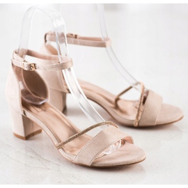 Goodin Sandales élégantes avec zircone cubique beige d'or 1