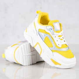 SHELOVET Baskets sur la plate-forme avec maille blanche argent jaune 3