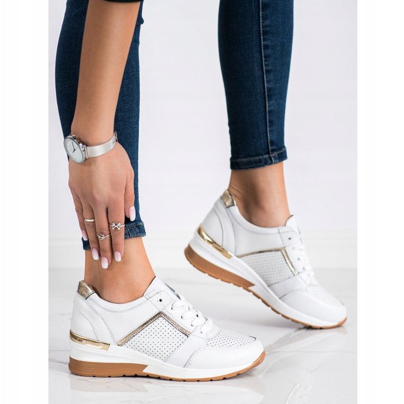 Goodin Baskets en cuir blanches doré 2