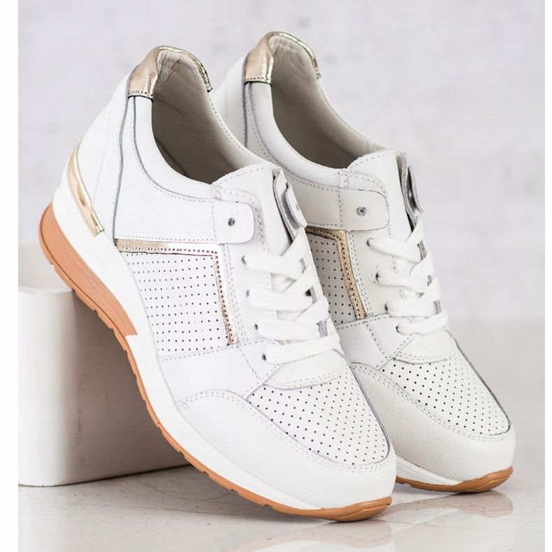 Goodin Baskets en cuir blanches d'or 1