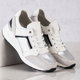 Goodin Baskets en cuir blanc et argent blanche le noir gris 2