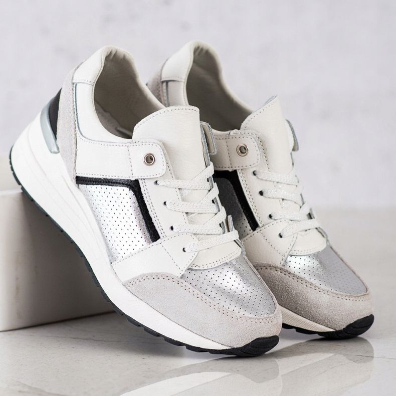 Goodin Baskets en cuir blanc et argent noir gris 2