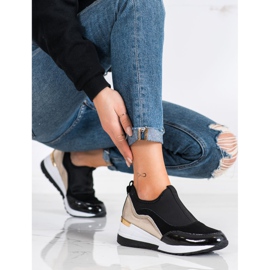 Goodin Baskets compensées en cuir le noir d'or 3