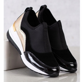 Goodin Baskets compensées en cuir noir doré 1