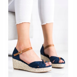 Goodin Sandales compensées en textile bleu marin 2