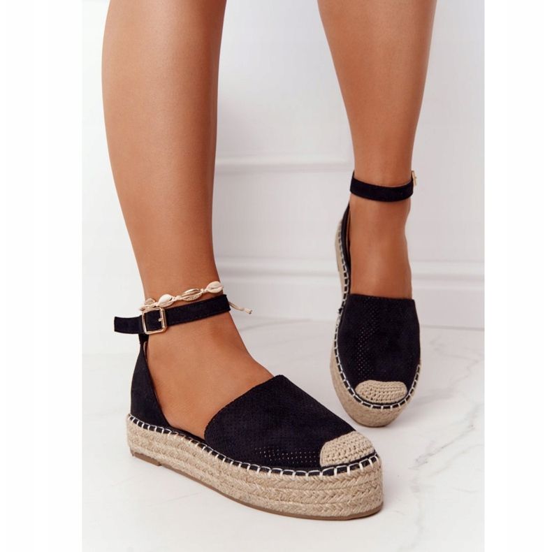 MSMG Espadrilles Sur La Paille Plateforme Noir Bali 2