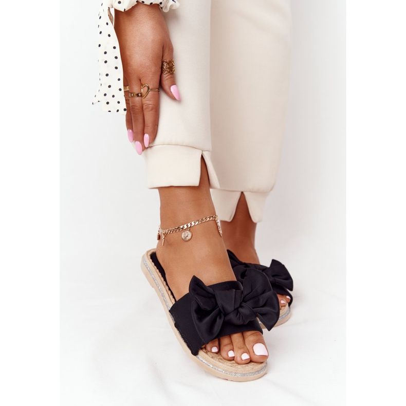 MSMG Pantoufles Andrea Noires En Caoutchouc Avec Nœud beige le noir 1