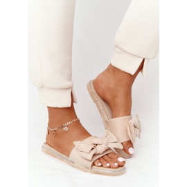 MSMG Pantoufles Andrea En Caoutchouc Beige Avec Un Nœud 4