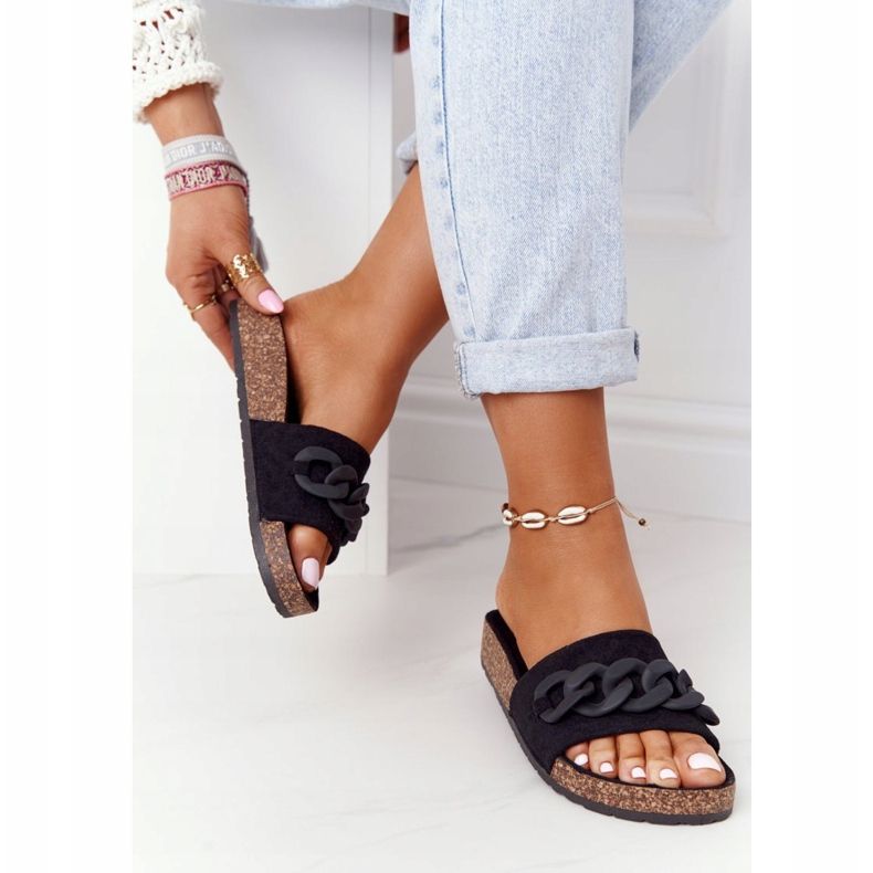 MSMG Chaussons en daim noir Makayla sur la semelle en liège le noir 1