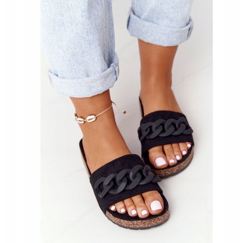 MSMG Chaussons en daim noir Makayla sur la semelle en liège le noir 2