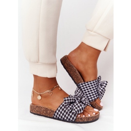 MSMG Chaussons sur semelle en liège avec nœud à carreaux Amara blanche le noir 2 MSMG Chaussons sur semelle en liège avec nœud à carreaux Amara blanche le noir 2