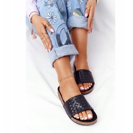 MSMG Chaussons Catalina Noirs En Cuir Sur Semelle En Liège 1