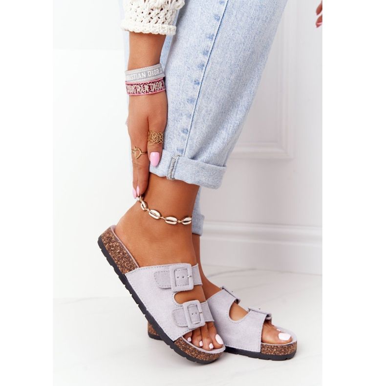 MSMG Pantoufles Jennifer Gris En Daim Sur Semelle En Liège 2