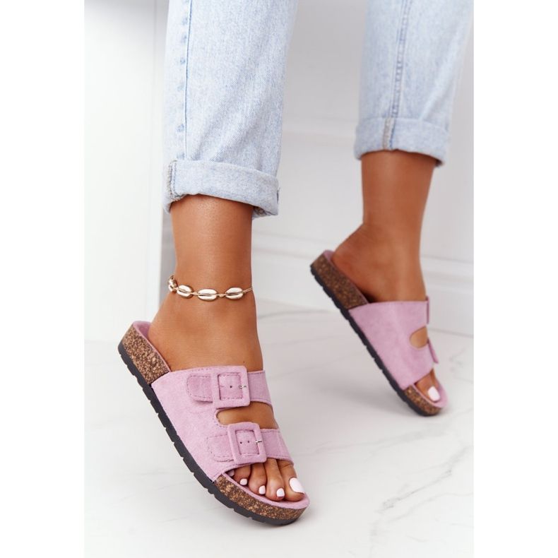 MSMG Chaussons En Daim Sur Une Semelle En Liège Violet Clair Jennifer 2