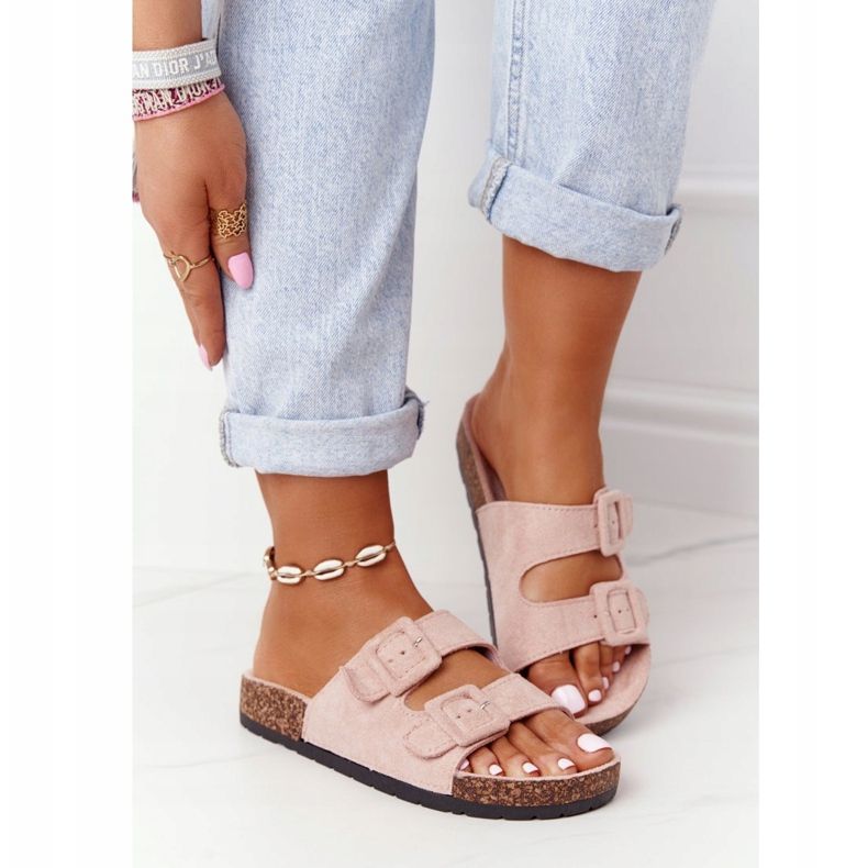 MSMG Chaussons Suède Semelle Liège Rose clair Jennifer 2