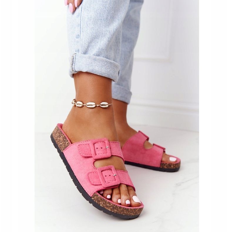 MSMG Pantoufles en daim roses Jennifer sur semelle en liège 1