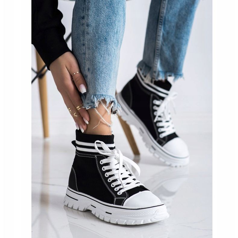 SHELOVET Baskets à enfiler à la mode le noir 1