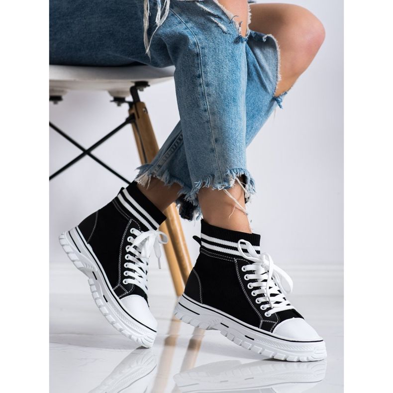 SHELOVET Baskets à enfiler à la mode le noir 2