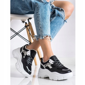 SHELOVET Baskets élégantes à paillettes noir 1