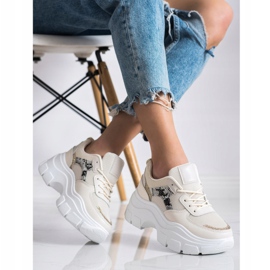 SHELOVET Baskets élégantes à paillettes beige 2