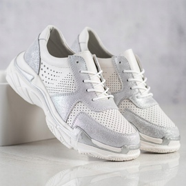 Goodin Baskets en cuir à paillettes blanche 2