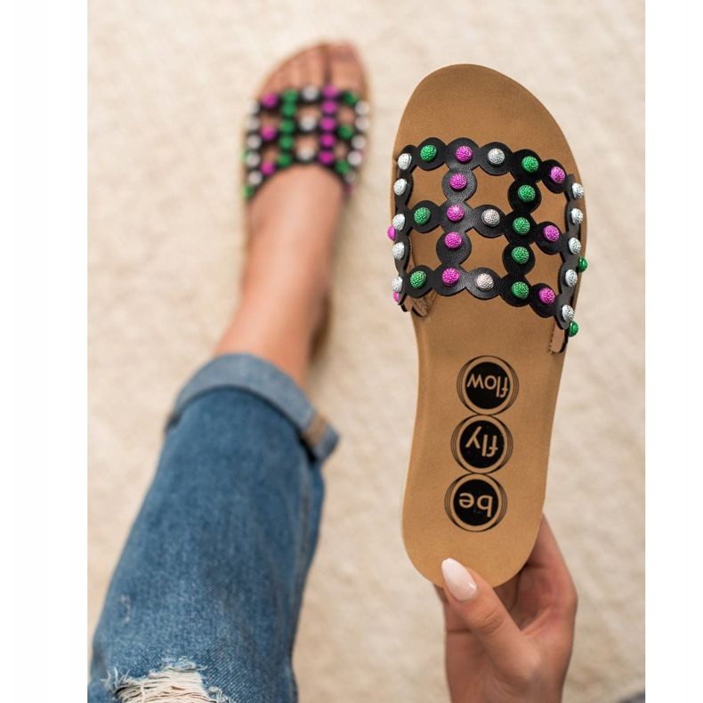 SHELOVET Pantoufles décontractées pour femmes noir multicolore 2